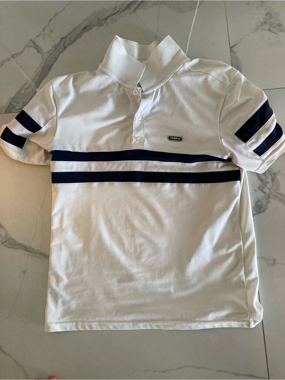 White Kids Polo with Navy Stripe Detail